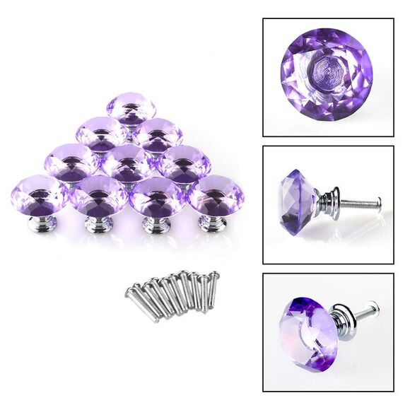 Diamond Shape 1.18" Cabinet Drawer Knob Pull Handle with Screw 10pcs Purple - Picture 3 of 6